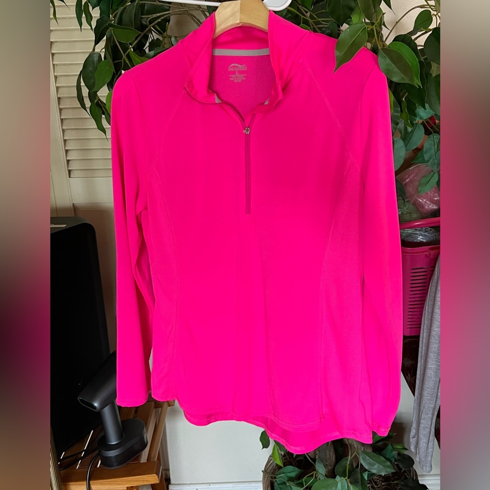 Pink Zippered Polo Sweatshirt Relaxed Fit